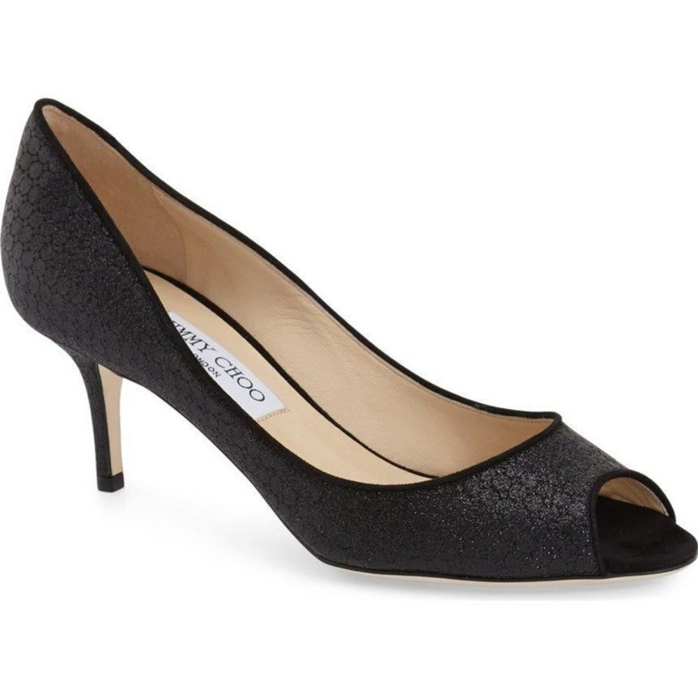 Jimmy Choo Isabel Black Glitter Heels sz 7.5